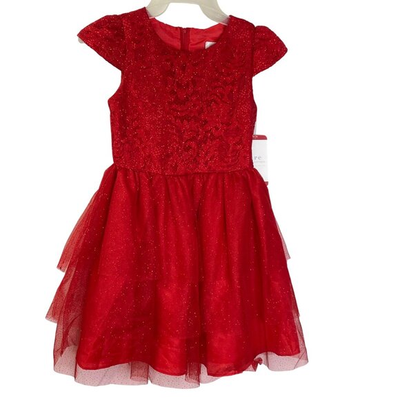 Rare Editions Girls Red Glitter Lace Tulle Dress With Cap Sleeves XL‎ 14-16  NWT - Picture 9 of 13